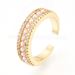 Brass Micro Pave Clear Cubic Zirconia Cuff Rings for Women&nbsp;KK-T074-16G