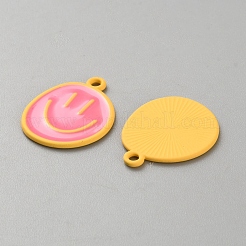 合金エナメルチャーム  笑顔のチャーム  ピンク  24.5x20x1.2mm  穴：2mm&nbsp;ENAM-WH0066-07J