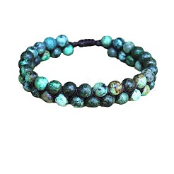 Natural African Turquoise(Jasper) Round Beaded Braided Bead Bracelets&nbsp;WGA4FF5-02