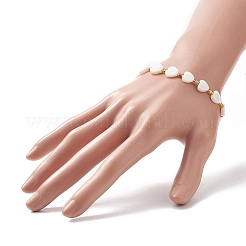 天然シェルハート＆グラスシードビーズネックレス＆ストレッチブレスレット  女性のためのジュエリーセット  カラフル  17-7/8インチ（45.3cm）  1-7/8インチ（4.85cm）  2個/セット&nbsp;SJEW-JS01272