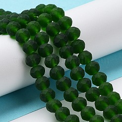 透明ガラスビーズ連売り  多面カット  艶消し  ロンデル  濃い緑  8mm  穴：1mm  約60~62個/連  39~40cm&nbsp;EGLA-A034-T8mm-MD24