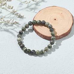 ナチュラルグリーンゼブラジャスパービーズブレスレット  ラウンド  3/8インチ（0.9cm）  内径：2-1/2インチ（6.3cm）&nbsp;BJEW-JB06470