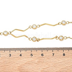 304 Stainless Steel Pave Clear Cubic Zirconia Flat Round Wavy Bar Link Chain Lariat Y Necklaces for Women&nbsp;NJEW-G200-01G