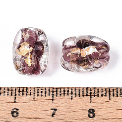 手作りのゴールド＆シルバーの箔ガラスビーズ  ナゲット  オールドローズ  12.5~14x10~11x9~10mm  穴：1.2~1.4mm&nbsp;FOIL-N030-02B
