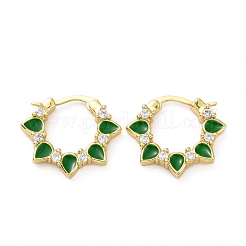 エナメル ティアドロップ ラップ フープ ピアス クリア キュービック ジルコニア  女性のための金メッキ真鍮イヤリング  カドミウムフリー＆鉛フリー  ミックスカラー  18x21x3.5mm  ピン：0.8x1mm&nbsp;KK-D079-28G