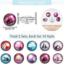 2 Sets Luminous Flat Round with Cat & Tree Brass Jewelry Snap Buttons&nbsp;FIND-NB0003-25