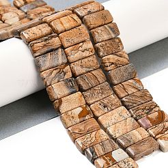 天然石ピクチャージャスパービーズ連売り  長方形  2穴  20x9.5~10x6mm  穴：1.2mm  約20~21個/連  8.11~8.39インチ（20.6~21.3cm）&nbsp;G-G118-C05-01