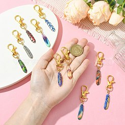 10本合金エナメルペンダントデコレーション  羽  合金製回転式ナスカンカニカン付き  ミックスカラー  73mm  10個/セット&nbsp;HJEW-CJ00086