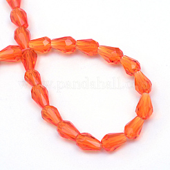 クリアガラスビーズ連売り  多面カットティアドロップ  オレンジ  5x3mm  穴：1mm  約100個/連  19.3インチ&nbsp;X-GLAA-R168-3x5-01D