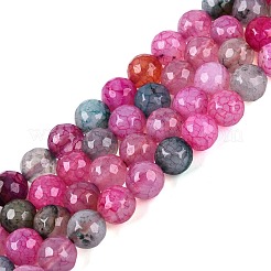 天然ファイヤーアゲートクラックルビーズ  染め＆加熱  ラウンド  多面カット  カメリア  7.5~8mm  穴：0.8~1.2mm  約47~49個/連  13.78~14.96インチ（35~38cm）&nbsp;G-Q606-42A-03