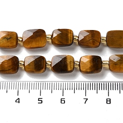 天然石タイガーアイビーズ連売り  多面カット  長方形  10x8x4.5mm  穴：1mm  約31個/連  15.35''（39センチメートル）&nbsp;G-H061-A08-01