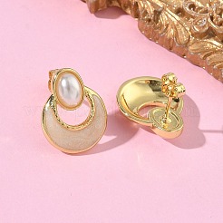 楕円形とフラットラウンドい真鍮エナメルスタッドピアス  absプラスチックパール  ラックめっき  カドミウムフリー＆鉛フリー  長持ちメッキ  ゴールドカラー  ミスティローズ  17x13.5mm&nbsp;EJEW-P341-02G-04