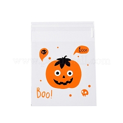 ハロウィンテーマのプラスチック耐熱皿バッグ  粘着式  チョコレート用  キャンディ  クッキー  正方形  カボチャ  130x100x0.05mm  内径：100x100mm  100個/袋&nbsp;ABAG-F007-03A