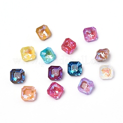 K9ガラスラインストーンカボション  モカ蛍光スタイル  後ろ向き  多面カット  正方形  ミックスカラー  10x10x7mm&nbsp;RGLA-I002-C01-MI