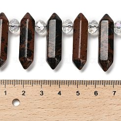 天然マホガニー黒曜石の両端が尖ったビーズの連売り  ガラスビーズ  ファセット弾丸  トップ掘削  31~33x7~9x7~9mm  穴：1mm  約26~27個/連  15.16~15.75''（38.5~40センチメートル）&nbsp;G-H069-A02-01