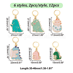 12Pcs 6 Style Dinosaur Alloy Enamel Pendant Locking Stitch Markers&nbsp;HJEW-AB00666