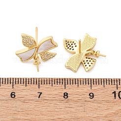 Brass Micro Pave Cubic Zirconia Shell Stud Earrings Findings&nbsp;KK-D363-04G