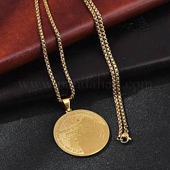 201ステンレススチールフラットラウンドボーイペンダントベネチアンチェーンネックレスレディースメンズ  18KGP本金メッキ  23.62インチ（60cm）  2.5mm&nbsp;NJEW-R013-05G