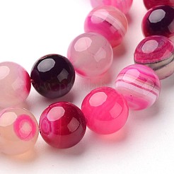 天然石縞瑪瑙/バンデットアゲートビーズ連売り  ラウンド  染め＆加熱  濃いピンク  8mm  穴：1mm  約48個/連  14.1インチ&nbsp;X-G-D845-01C-8mm