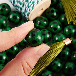 50Pcs Natural Wooden Beads with Tartan Pattern&nbsp;DIY-SZ0003-11B