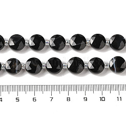 染色・加熱された天然黒瑪瑙ビーズ連売り  ファセット六角形カットコインビーズ  フラットラウンド  10~10.5x10.5~11x5.5~6mm  穴：1mm  約29個/連  14.76インチ（37.5cm）&nbsp;G-NH0013-A02-01
