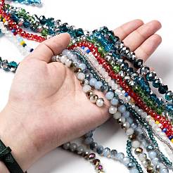 電気メッキされたガラスファセット付きビーズ連売り  ロンデル  ミックスカラー  2.5~12x1.5~8mm  穴：0.5~1.5mm  約68~200個/連  13.66インチ〜23インチ（34.7~58.4cm）&nbsp;EGLA-MSMC0001-05