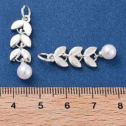 プラスチック模造パールのペンダント  合金の金具と丸カン付き  葉  銀  28x8x6mm  穴：4mm&nbsp;ENAM-M008-18S