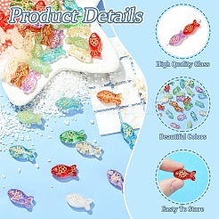 40 個 8 スタイルガラスビーズ  ゴールドライン入り  魚  ミックスカラー  21.5x10.5x7mm  穴：1mm  5個/スタイル&nbsp;GLAA-YW0005-84