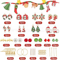 クリスマステーマのDIYイヤリング作りキット  ガラスパールとバイコーンビーズを含む  真鍮のピアスフック  リース&ハウス&サンタクロース合金エナメルリンク&ペンダント  ミックスカラー  130個/箱&nbsp;DIY-SC0022-80