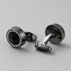 男性用合金樹脂カフスボタン  ラインストーン付き  フラットラウンド  プラチナ  28x9mm&nbsp;FIND-WH0170-95