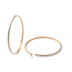 304ステンレススチールフープピアス  ポリマークレイとラインストーン付き  リング  ゴールドカラー  クリスタル  90x89x3.5mm&nbsp;EJEW-N0031-11G-01I