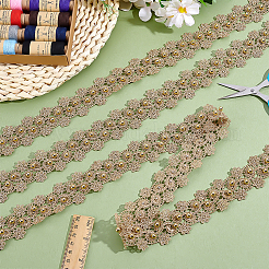 5ヤードのポリエステルレーストリムリボン  プラスチック製のビーズと  花  服飾材料  ダークカーキ  1-1/2インチ（38mm）&nbsp;OCOR-ME0001-59