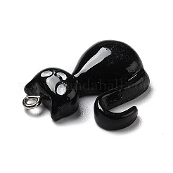 ハロウィン不透明樹脂ペンダント  プラチナトーンの鉄ループ付き  猫  ブラック  28x21x6mm  穴：2mm&nbsp;X-RESI-D055-110P