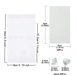 ピアスディスプレイカード  プラスチック製のピアスキャッチとパールフィルムのOPPセロハン袋付き  ホワイト  9x5cm&nbsp;CDIS-FS0001-12D