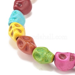 Synthetic Turquoise(Dyed) Skull Beaded Stretch Bracelet&nbsp;BJEW-JB08054