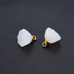 ガラスチャーム  ゴールデントーン真鍮パーツ  蓮のポッド  ホワイトスモーク  11x11mm  穴：1.6mm&nbsp;LS-PALLOY-P285-31G-02