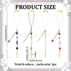 4Pcs 4 Colors Cross Zinc Alloy & Resin & Dyed Natural Gemstone Car Rearview Mirror Pendant Decorations&nbsp;HJEW-PH0002-03