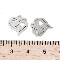 変色しない316ステンレススチールチャーム  ハートチャーム  レーザー切断  ステンレス鋼色  14x12.5x1mm  穴：1.5mm&nbsp;STAS-C096-12B-P