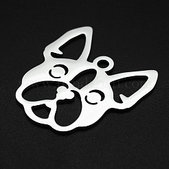 変色しない304ステンレススチールペンダント  レーザー切断  犬の頭  ステンレス鋼色  32x28.5x1mm  穴：3mm&nbsp;STAS-R111-JA675