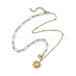 Duo Tone 304 Stainless Steel Sun Pendant Mixed Chain Necklaces for Women&nbsp;NJEW-JN06597
