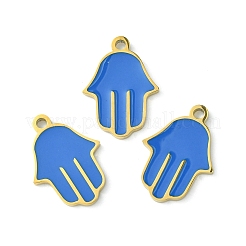 イオンプレーティング（IP）304ステンレススチール手動研磨ペンダント  エナメル  hamsa hand/hand of miriam チャーム  ゴールドカラー  20x14x1.5mm  穴：1.8mm&nbsp;STAS-C075-06G