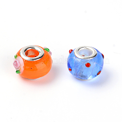手作りランプワークヨーロピアンビーズ  大穴ロンデルビーズ  ロンデル  カラフル  14.5x10mm  穴：5mm&nbsp;LAMP-WH0003-03