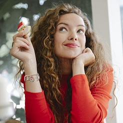 クリスマスツリー&鹿&リース&サンタクロース合金エナメルチャームブレスレット  女性用304ステンレスジュエリー  カラフル  7-1/8インチ（18.2cm）&nbsp;BJEW-TA00252