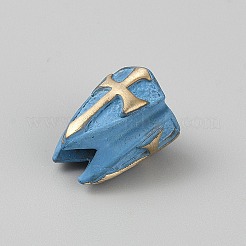 真鍮製ヨーロピアンビーズ  大穴ビーズ  クロスとシールド  ブルー  17.5x13x13mm  穴：5.5mm&nbsp;KK-WH0108-09A