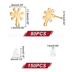 201ステンレススチールスタッドピアス金具80個  水平ループと304ステンレススチールピンとプラスチック製イヤーナット150個付き  花  18KGP本金メッキ  11.5x9mm  穴：1.2mm  ピン：0.7mm&nbsp;STAS-UN0044-73