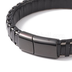 レザーコードブレスレット  304ステンレススチール製マグネット留め具付き  ブラック  8-7/8インチ（22.5cm）  11.5mm&nbsp;BJEW-E352-11C-B