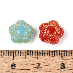 ミックススタイルのガラスビーズ連売り  花  ゴールドライン入り  ミックスカラー  10x10.5x5~5.5mm  穴：0.7mm  約30個/連  11.61インチ（29.5cm）&nbsp;GLAA-N061-07
