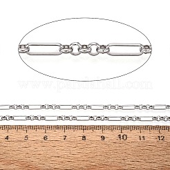 304ステンレススチール長方形リンクチェーン  ハンダ付け  スプールで  ステンレス鋼色  8.5x2.5x1mm  約65.62フィート（20m）/ロール  リンク：3x1mm&nbsp;CHS-Q009-16B-P