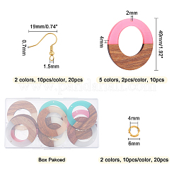 DIYダングルピアス作成キット  10個入り5色レジン＆ウォールナットウッドペンダント  20個2色真鍮ピアスフックと20個2色丸カン  ミックスカラー  49x4mm  穴：2mm  2個/カラー&nbsp;DIY-OC0006-35