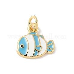 真鍮製エナメルチャーム  魚のチャーム  ラックめっき  カドミウムフリー＆鉛フリー  長持ちメッキ  丸カン付き  18KGP本金メッキ  ミックスカラー  12x12.5x2.5mm  穴：3.5mm&nbsp;KK-B148-04G